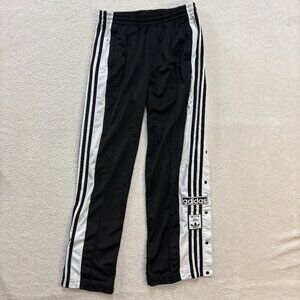 adidas track pants mens medium (12-14) black white stripes snap button sides